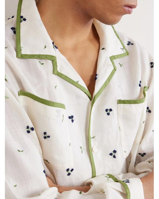 Bode Natural Blackberry Patch Camp-collar Embroidered Linen Shirt for men