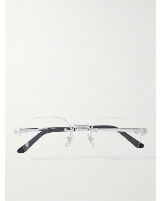 Cartier Metallic Santos De Cartier Rimless D-Frame-Tone Optical Glasses for men