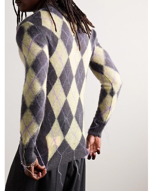 Marni Blue Slim-Fit Fringed Argyle Mohair-Blend Sweater for men