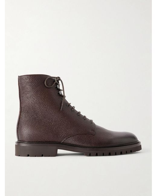 Brunello Cucinelli Brown Shearling-Lined Full-Grain Leather Lace-Up Boots for men