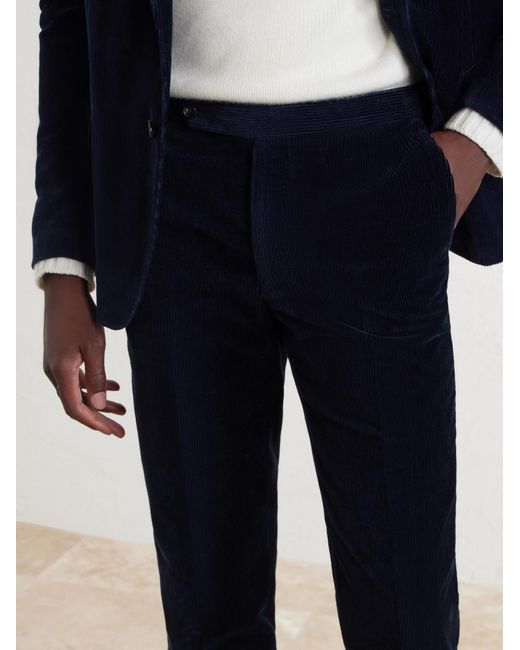 De Petrillo Blue Slim-Fit Stretch-Cotton Corduroy Suit Trousers for men
