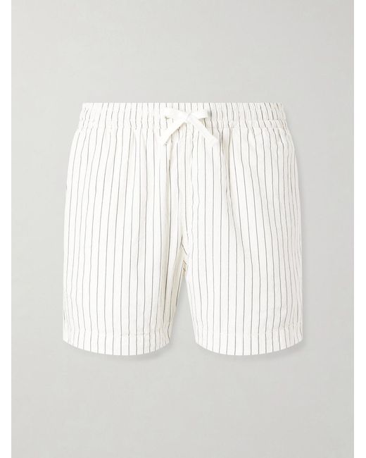 Drake's White Straight-Leg Striped Cotton And Linen-Blend Drawstring Shorts for men