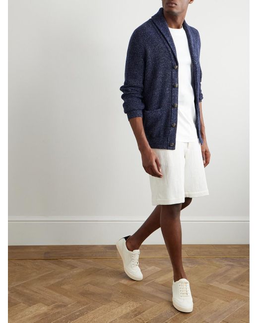 Brunello Cucinelli Blue Shawl-collar Cotton And Linen-blend Cardigan for men