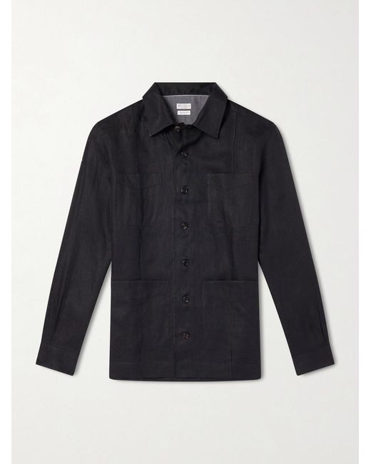 Brunello Cucinelli Blue Linen Overshirt for men