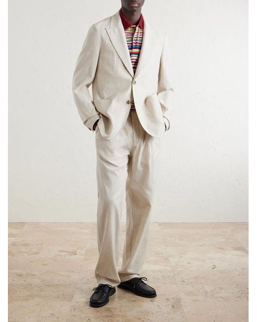 Oliver Spencer Natural Tillman Herringbone Cotton And Linen-Blend Suit Jacket for men