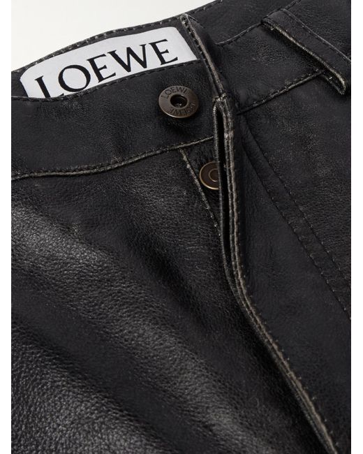 Pantaloni a gamba dritta in pelle pieno fiore effetto consumato di Loewe in Gray da Uomo