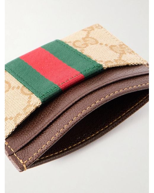 Gucci Natural Leather-Trimmed Monogrammed Canvas Cardholder for men