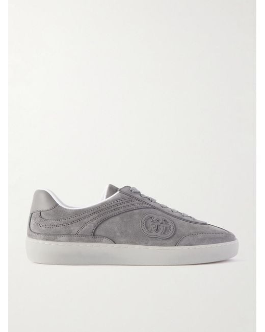 Gucci Gray G75 Logo-appliquéd Leather-trimmed Suede Sneakers for men