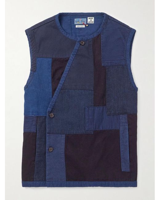 Blue Blue Japan Blue Patchwork Cotton Gilet for men