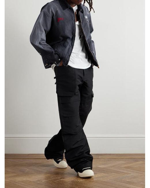 SAINT Mxxxxxx Blue Corduroy-Trimmed Logo-Embroidered Distressed Cotton-Canvas Jacket for men