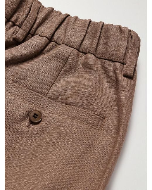 NN07 Brown Kay 1454 Straight-Leg Pleated Linen Trousers for men