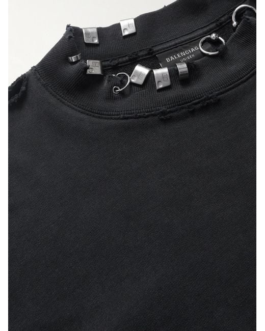 Balenciaga Black Pierced Embellished Distressed Cotton-jersey Sweatshirt for men