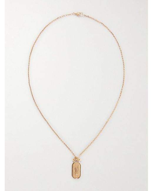 Saint Laurent White Cassandre Tablet Gold-tone Necklace for men