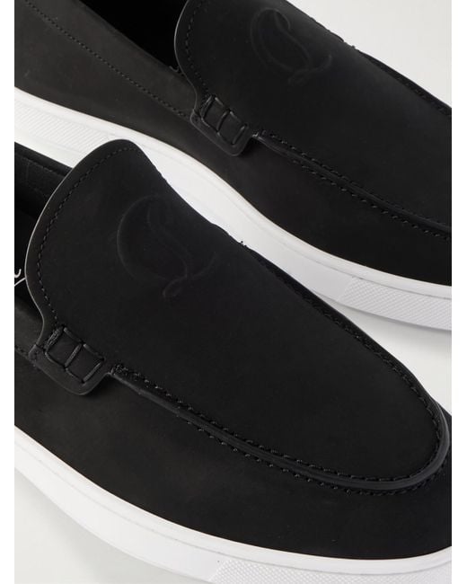 Christian Louboutin Moonboat Loafers aus Nubukleder mit Logoprägung in White für Herren