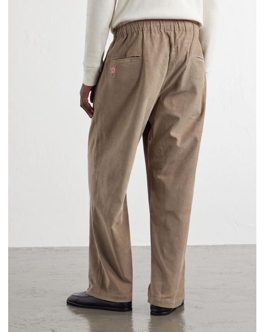 Kardo Natural Taka Straight-Leg Emrboidered Cotton-Corduroy Trousers for men