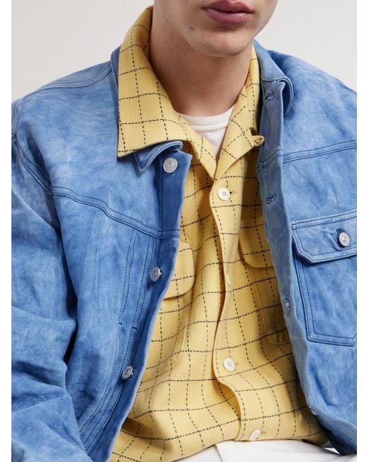 Visvim Yellow Carrow Convertible-Collar Checked Wool Shirt for men