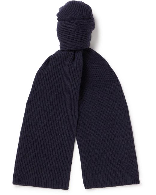 William Lockie Blue Ribbed Cashmere Scarf for men