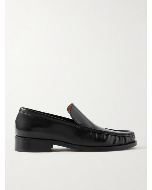 Acne Black Logo-Print Glossed-Leather Loafers for men