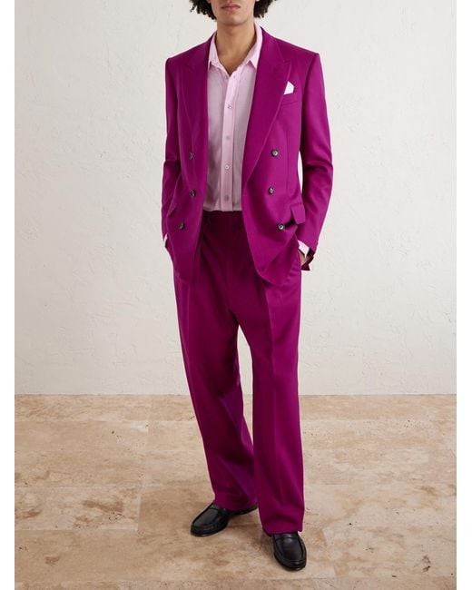 Tom Ford Pink Slim-fit Double-breasted Wool-twill Suit Jacket for men