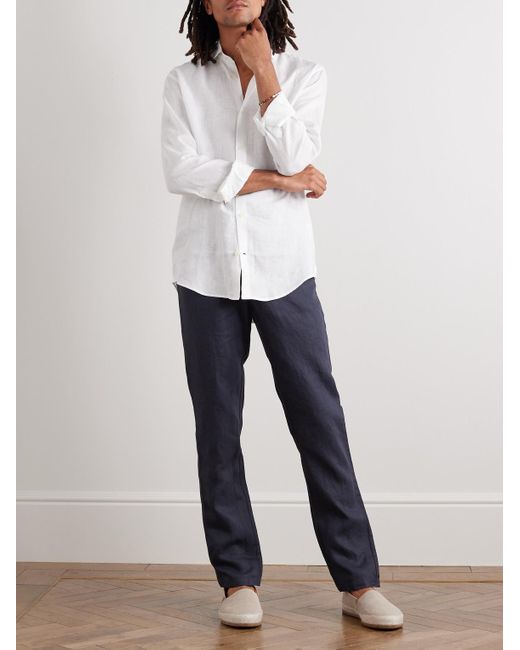 Orlebar Brown Blue Cornell Slim-Fit Straight-Leg Washed Linen Trousers for men