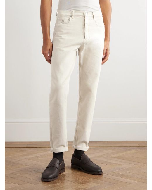 Brunello Cucinelli Natural Slim-fit Cotton-corduroy Trousers for men