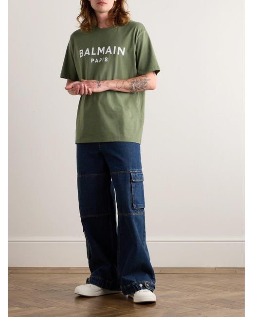 T-shirt in jersey di cotone con logo di Balmain in Green da Uomo