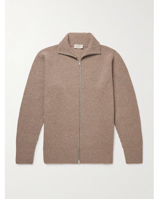 John Smedley Natural Mallam Ribbed Recycled-Cashmere And Merino Wool-Blend Zip-Up Cardigan for men