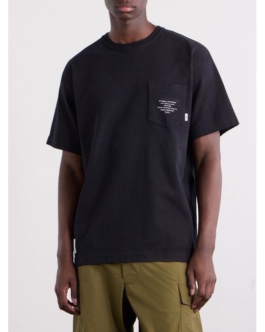 (w)taps Black Logo-Appliquéd Printed Cotton-Jersey T-Shirt for men