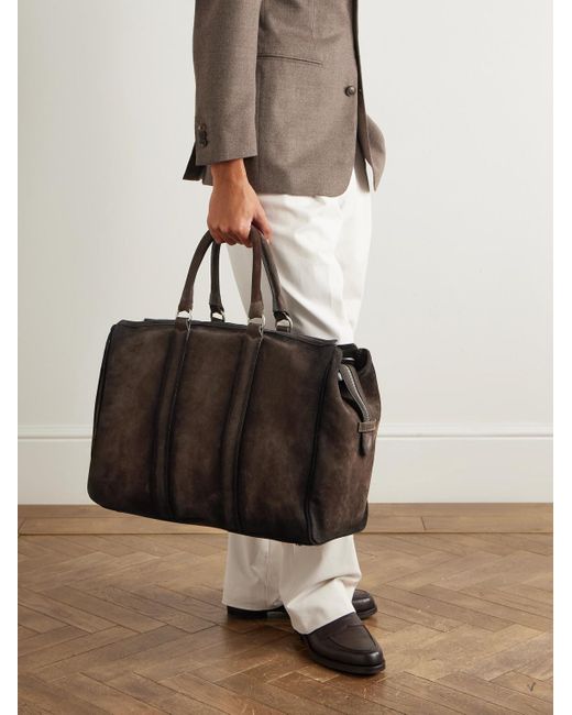 Officine Creative Brown Quentin 009 Airbrushed Suede Weekend Bag for men