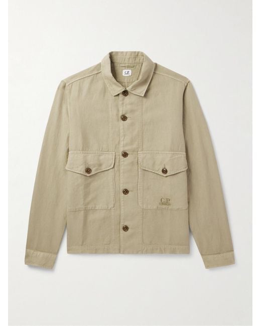 C P Company Natural Logo-Embroidered Cotton And Linen-Blend Overshirt for men