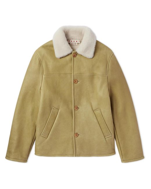 Marni Green Cloudy Shearling-lined Leather Jacket for men