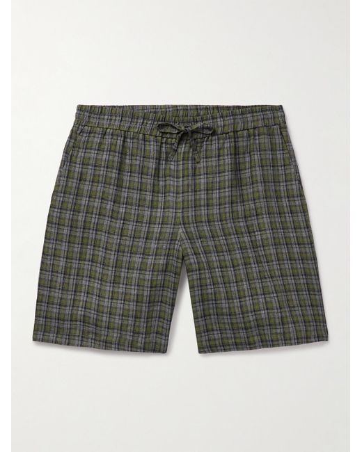 De Bonne Facture Green Straight-leg Checked Linen Drawstring Shorts for men