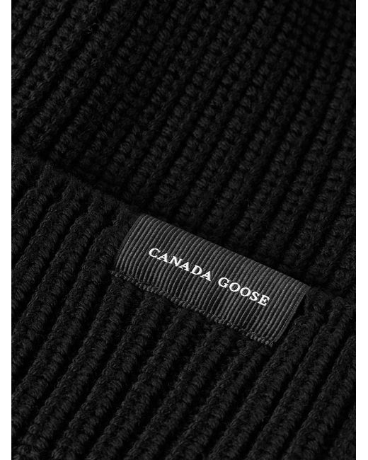Canada Goose Black Logo-Appliquéd Ribbed Wool Beanie for men