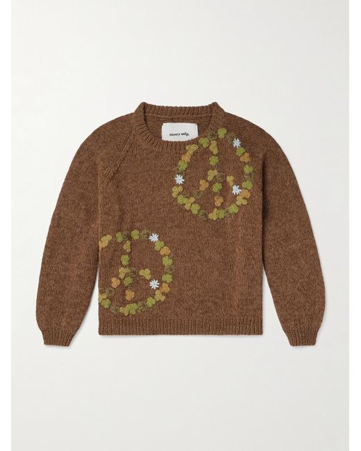 STORY mfg. Brown Bulb Appliquéd Organic Cotton Sweater for men