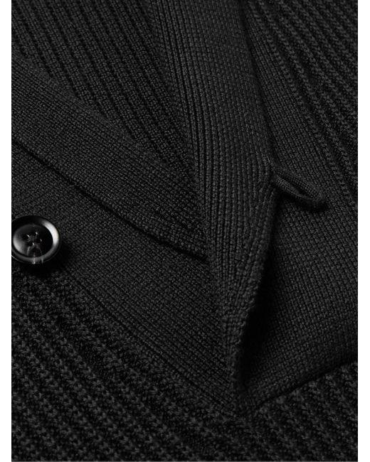 Tom Ford Black Slim-Fit Shawl-Collar Ribbed Merino Wool-Blend Half-Placket Sweater for men