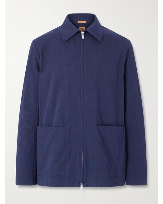 Barena Blue Crinkled Cotton-blend Overshirt for men