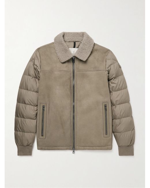 Moncler Brown Jumeaux Logo-appliquéd Shearling And Leather-trimmed Suede And Quilted Shell Down Jacket for men