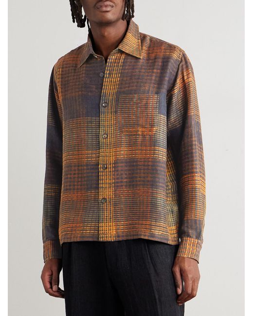 Kartik Research Brown Box Checked Silk Shirt for men