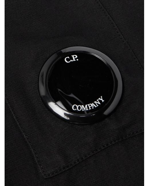 Overshirt in misto cotone e lino con logo applicato di C P Company in Black da Uomo