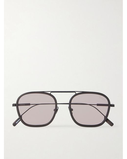 Zegna Brown Round-frame Titanium Sunglasses for men