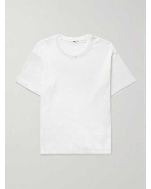 Bode White Marsh Embellished Tulle-Trimmed Ribbed Cotton-Jersey T-Shirt for men