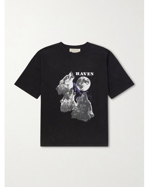 Remi Relief Black Howling Wolves Printed Cotton-Jersey T-Shirt for men