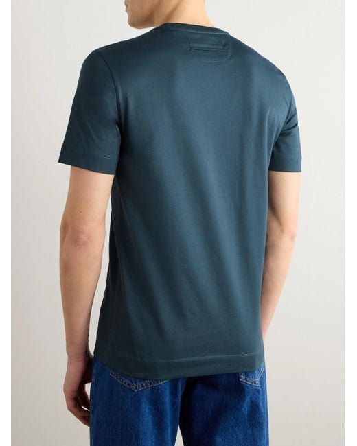 Zegna Blue Slim-Fit Logo-Embroidered Cotton-Jersey T-Shirt for men