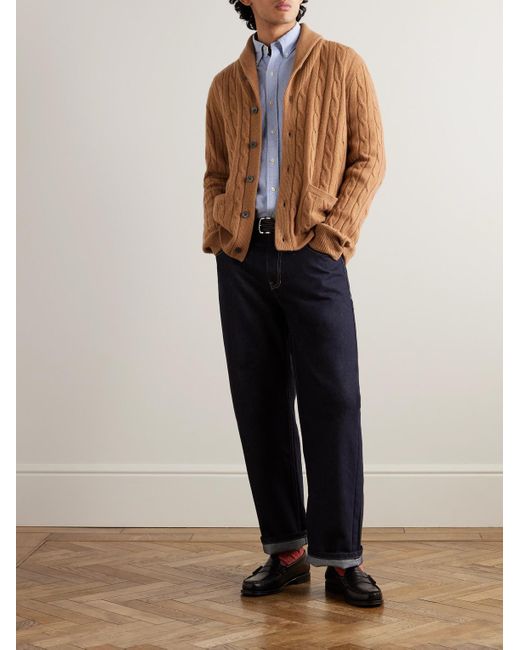 Cardigan in cashmere a trecce con collo a scialle di Polo Ralph Lauren in Brown da Uomo