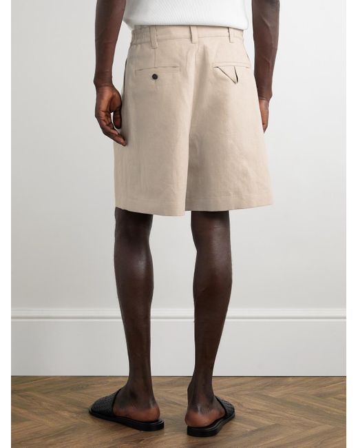 Bottega Veneta Natural Straight-Leg Pleated Linen And Cotton-Blend Twill Shorts for men
