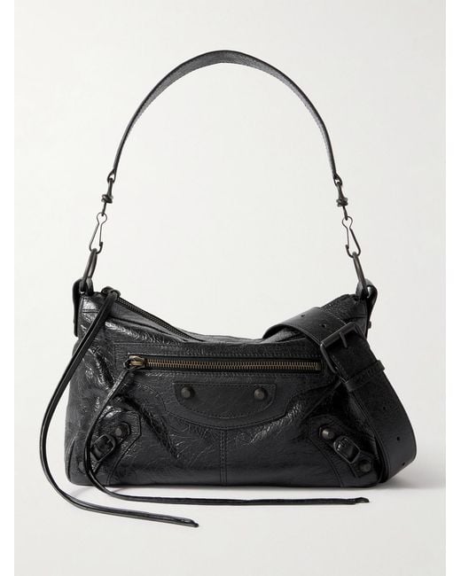 Balenciaga Black Le City Moto Small Arena Textured-leather Messenger Bag for men