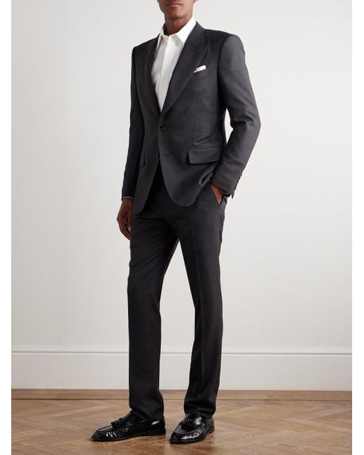 Tom Ford Black Dyllan Houndstooth Wool-Blend Suit Jacket for men