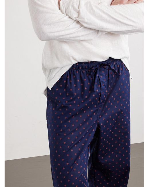 Derek Rose Blue Nelson 109 Printed Cotton Pyjama Trousers for men