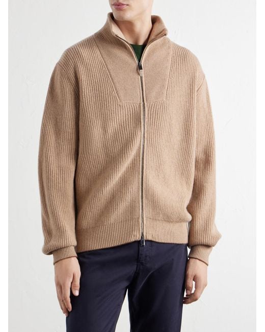 Canali Natural Wool And Cashmere-Blend Zip-Up Sweater for men