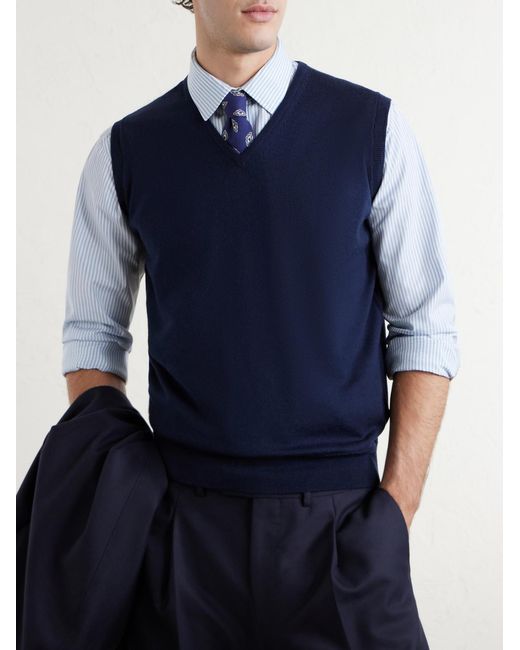 John Smedley Blue Hadfield Merino Wool Sweater Vest for men